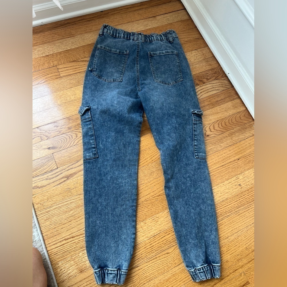 Ardene High Rise Cargo Denim Joggers Barrel Pants Size Small - Picture 4 of 5